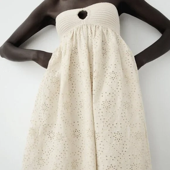 ZARA COMBINATION EMBROIDERED KNIT DRESS - Picture 1 of 8